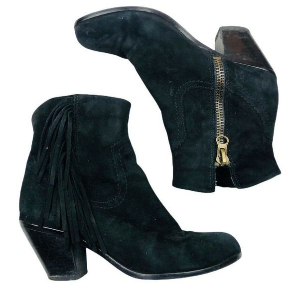 Sam Edelman women's sz 7 black suede leather fringe zip ankle boot - Picture 1 of 8